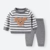 Children's striped cartoon bear head pullover knitted suit