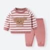 Children's striped cartoon bear head pullover knitted suit