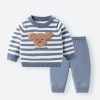 Children's striped cartoon bear head pullover knitted suit