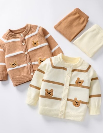 Children's spring and autumn striped cardigan sweater suit