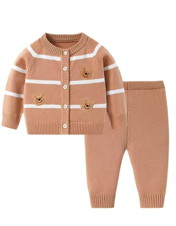 Children's spring and autumn striped cardigan sweater suit