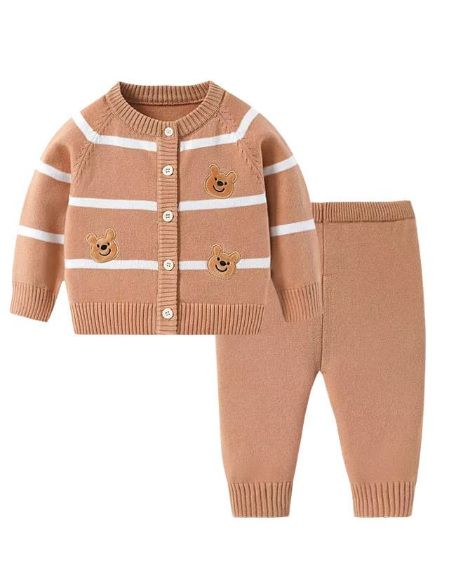 Children's spring and autumn striped cardigan sweater suit