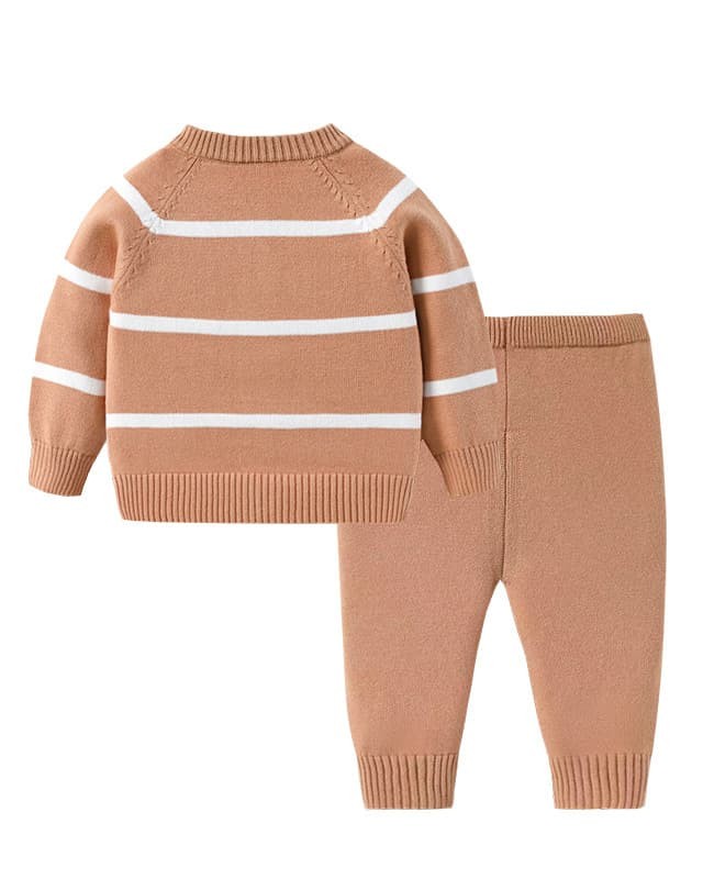 Children's spring and autumn striped cardigan sweater suit