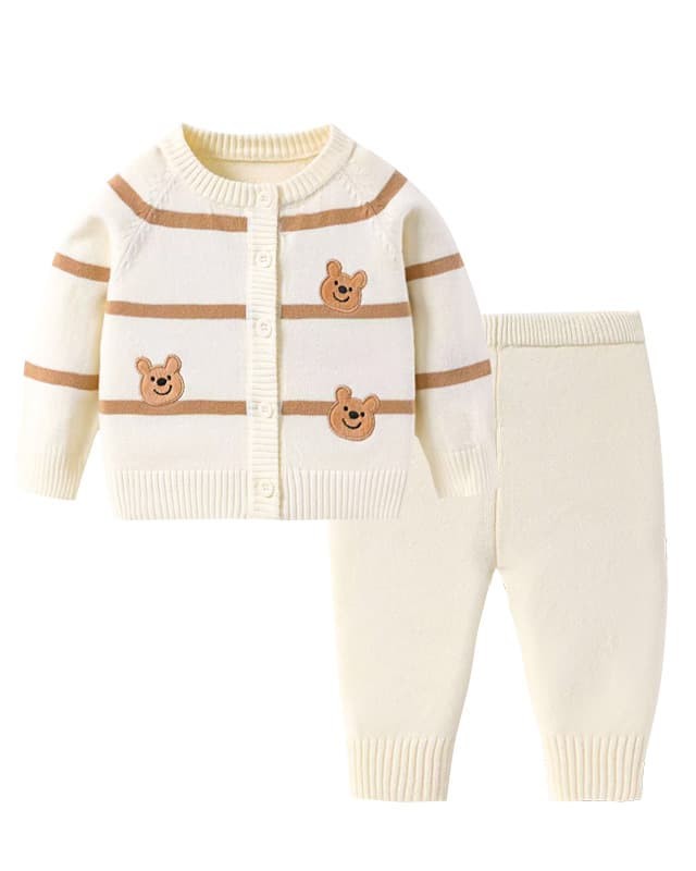 Children's spring and autumn striped cardigan sweater suit