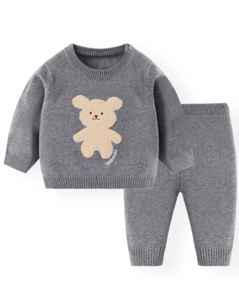 Solid color round neck pullover sweater suit for children