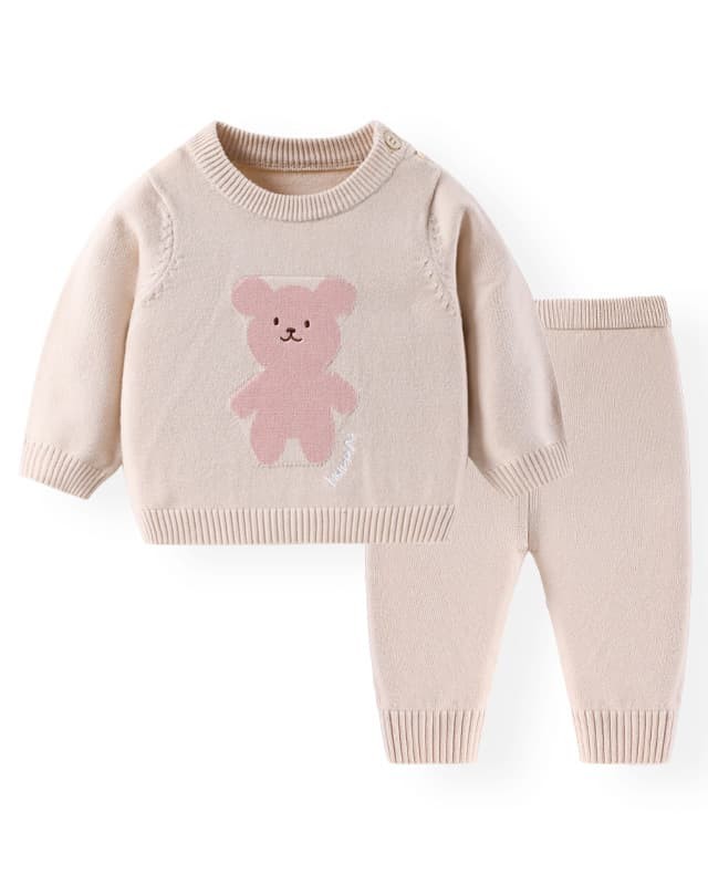 Solid color round neck pullover sweater suit for children