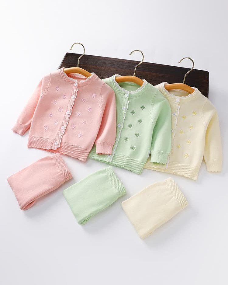Infant and toddler autumn knitted cardigan sweater set