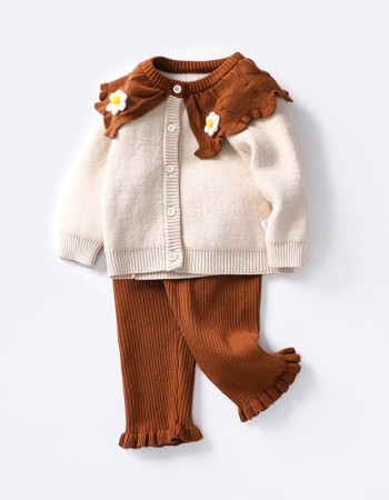 Autumn and winter girls' cardigan coat knitted sweater set
