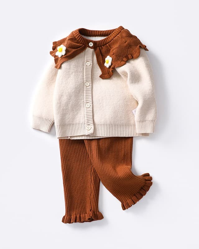Autumn and winter girls' cardigan coat knitted sweater set