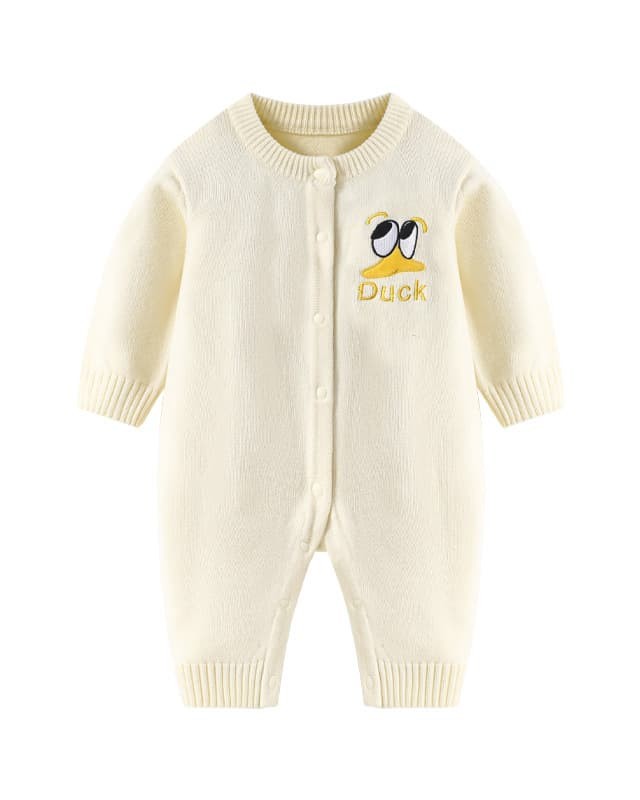 Autumn and winter baby knitted jumpsuit for boys and girls with cartoon little yellow duck