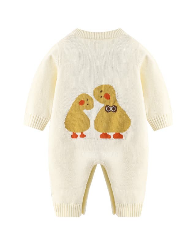 Autumn and winter baby knitted jumpsuit for boys and girls with cartoon little yellow duck