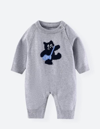 New style knitted jumpsuit for baby boys and girls in spring and autumn, cute cartoon embroidered sweater and romper