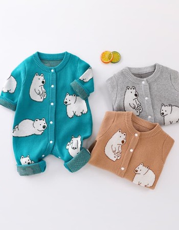 Autumn and winter baby double-layer jacquard jumpsuit for boys and girls