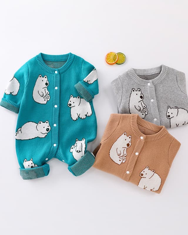 Autumn and winter baby double-layer jacquard jumpsuit for boys and girls