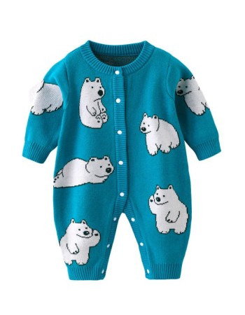 Autumn and winter baby double-layer jacquard jumpsuit for boys and girls