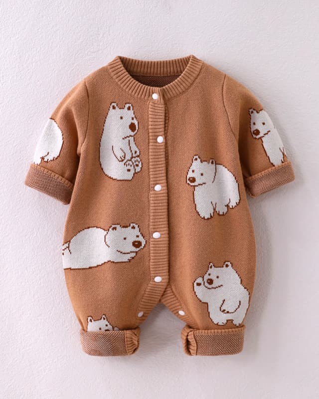 Autumn and winter baby double-layer jacquard jumpsuit for boys and girls