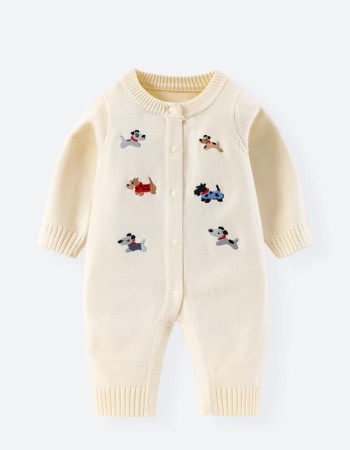 Infant and toddler autumn and winter knitted jumpsuit cute cartoon embroidered sweater crawling clothes