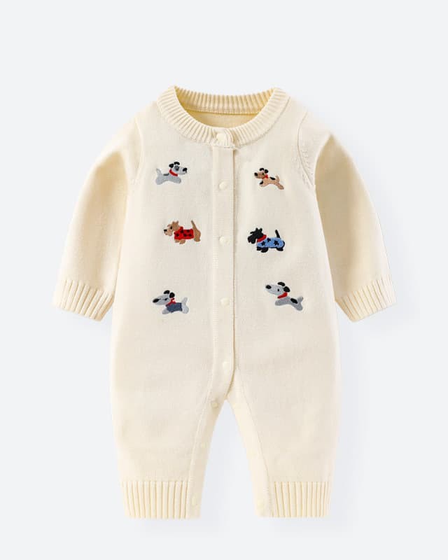 Infant and toddler autumn and winter knitted jumpsuit cute cartoon embroidered sweater crawling clothes