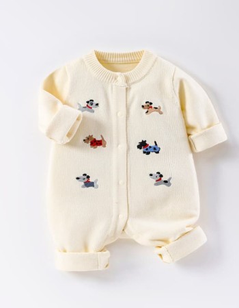 Infant and toddler autumn and winter knitted jumpsuit cute cartoon embroidered sweater crawling clothes