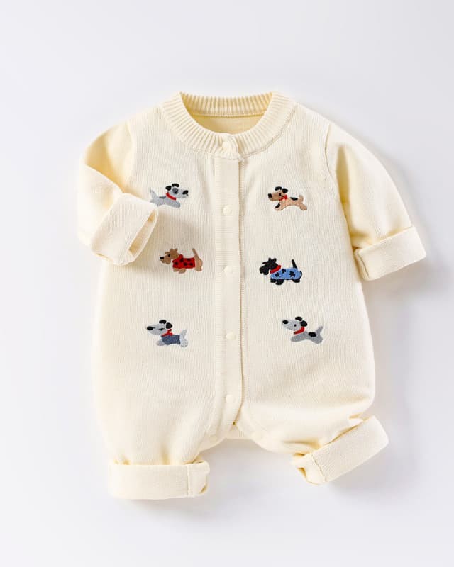Infant and toddler autumn and winter knitted jumpsuit cute cartoon embroidered sweater crawling clothes
