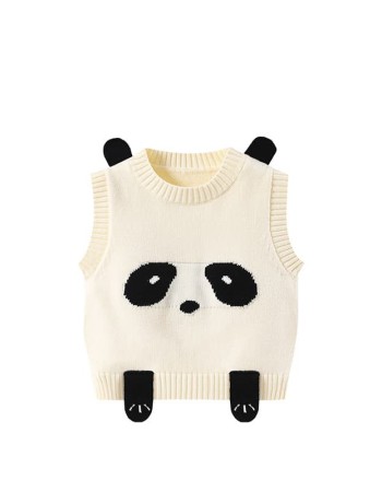 Spring and Autumn Panda Cartoon Baby Knitted Vest