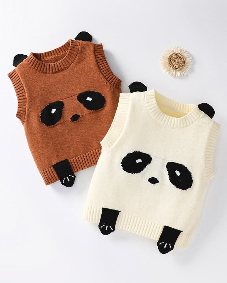Spring and Autumn Panda Cartoon Baby Knitted Vest