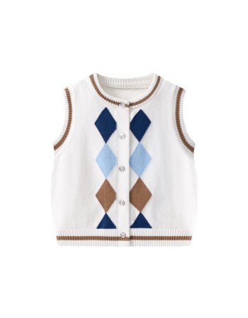 Spring and autumn style diamond check knitted vest for boys and girls
