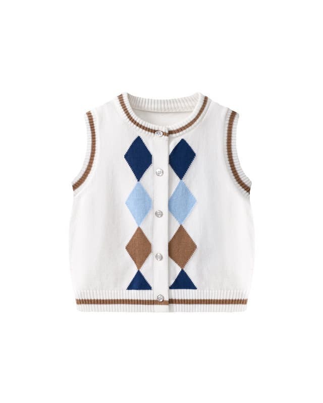 Spring and autumn style diamond check knitted vest for boys and girls