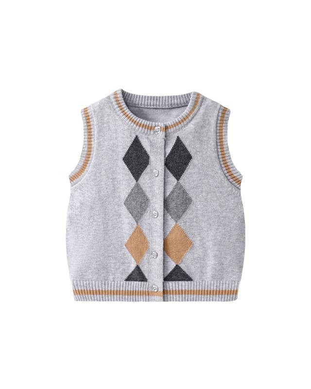 Spring and autumn style diamond check knitted vest for boys and girls