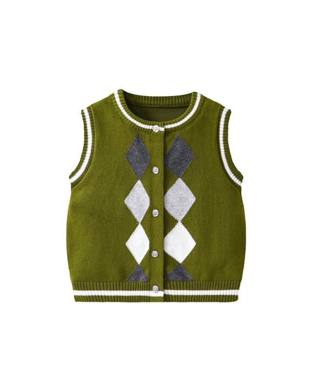 Spring and autumn style diamond check knitted vest for boys and girls
