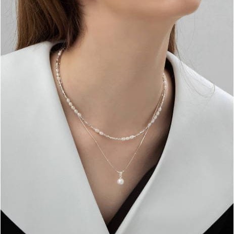 925 Sterling Silver Broken Silver Freshwater Pearl Necklace Women'S Bamboo Double Layered Clavicle Chain 925 Sterling Silver Broken Silver Freshwater Pearl Necklace Women'S Bamboo Double Layered Clavicle Chain