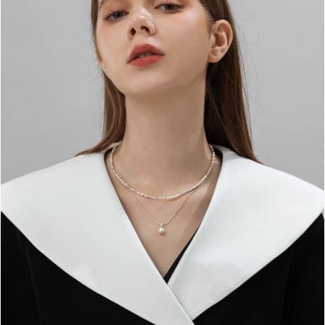 925 Sterling Silver Broken Silver Freshwater Pearl Necklace Women'S Bamboo Double Layered Clavicle Chain 925 Sterling Silver Broken Silver Freshwater Pearl Necklace Women'S Bamboo Double Layered Clavicle Chain