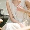 Muse White Enamel Goose Palm Leaf Large Necklace Women'S Pull-Out Adjustable Long Necklace